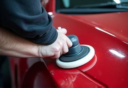 車を研磨して輝きを出している様子